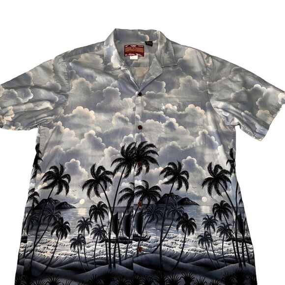 Vintage RJC Hawaiian Button Front Shirt Large Blue Cotton - Picture 1 of 11